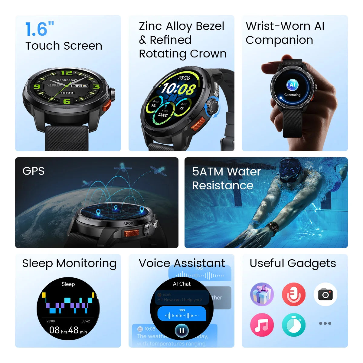 HAYLOU Solar Ultra GPS Smartwatch 1.6” AMOLED Display 5ATM Waterproof Built-in GPS Bluetooth Phone Calls Sports Smart Watch