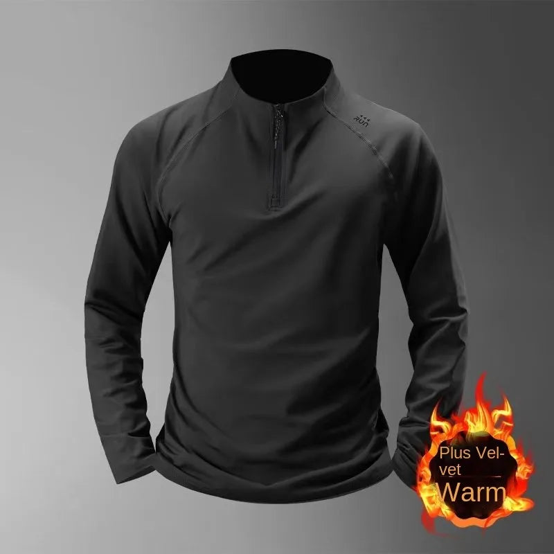 Men's Long Sleeve Loose Quick-Dry Half-Zip Sport T-Shirt, American Style Running Basketball Training Top for Autumn and Winter