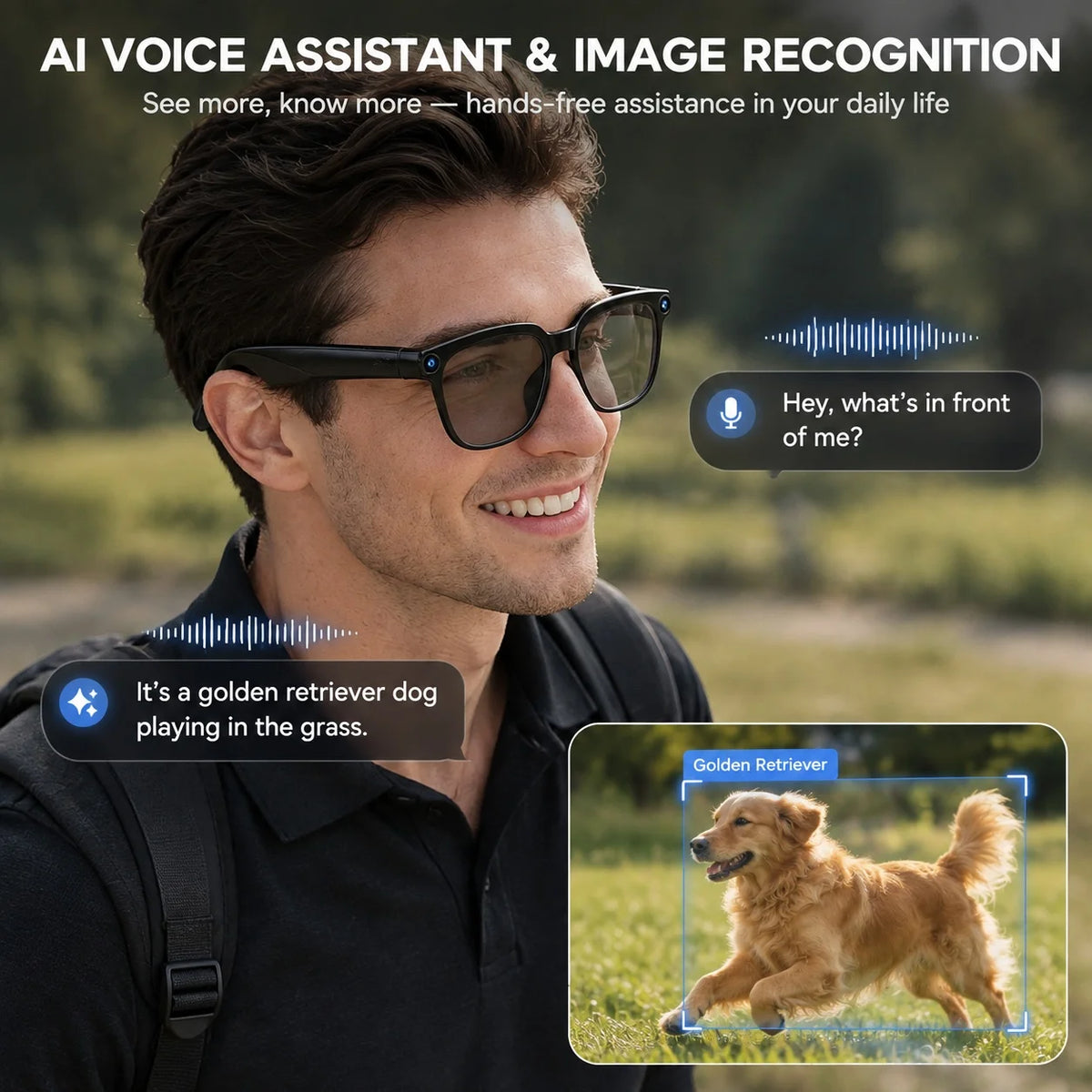 2026 AI Smart Glasses 13MP Camera Take Photo Live Streaming ChatGPT Translations Stabilized POV Recording Audio Music Sunglasses
