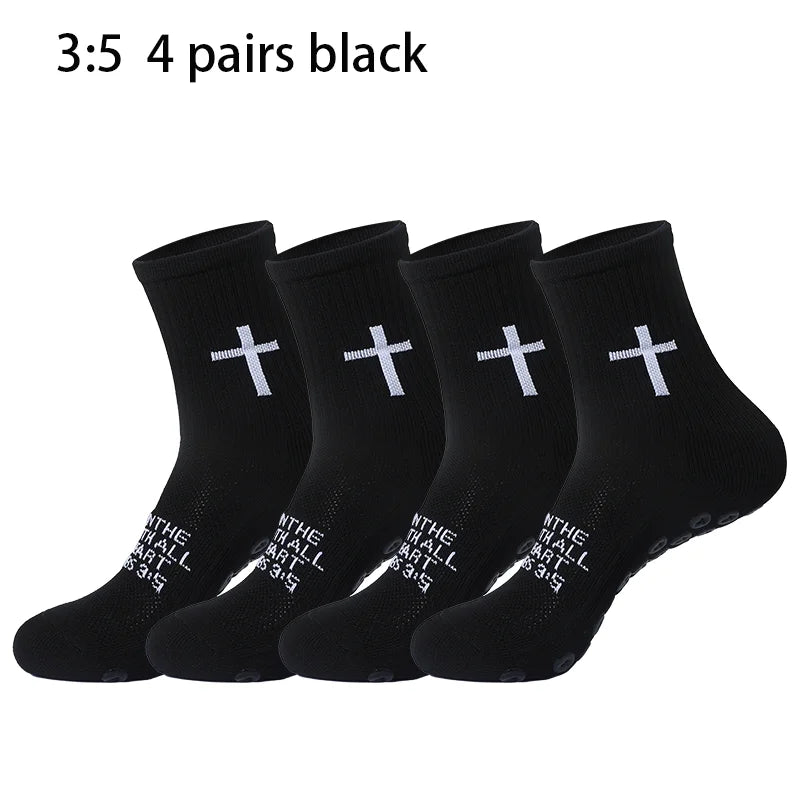4 Pairs Christian Socks Prayer Socks Jesus Socks, Cross Grip Soccer Socks - Anti-Slip Grips Sports Sock with Bible