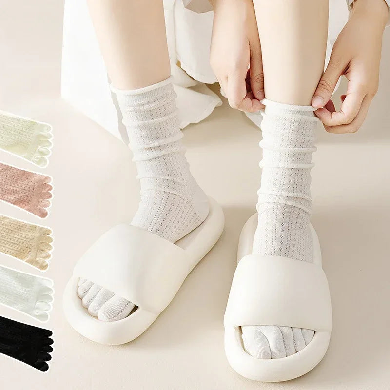 5 Pairs Loose Socks with Five Separate Fingers Summer Thin Tulle Toe Socks Soft Pilates Yoga Sports Socks High Tube