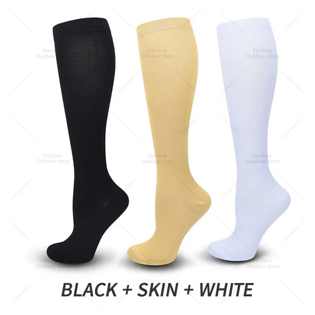 3 Pairs Women&Men Compression Socks 15-20 mmHg Knee High Stocking for Cycling Running Nurses Medical Recovery Athletic Long Sock