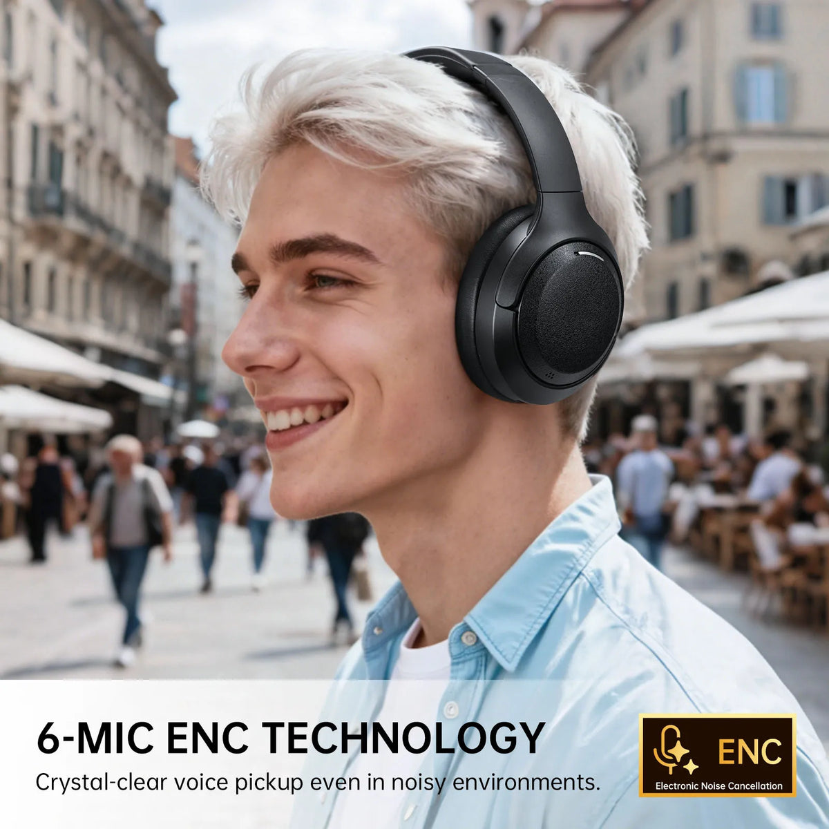 Bluetooth Headset Wireless Headphones with ANC Noise Cancelling HiFi Stereo Sound Hi Res Audio ENC Microphone 100H Playtime Deep Bass Premium Sound Comfortable Fit for Music Office Travel iPhone Android PC Mac