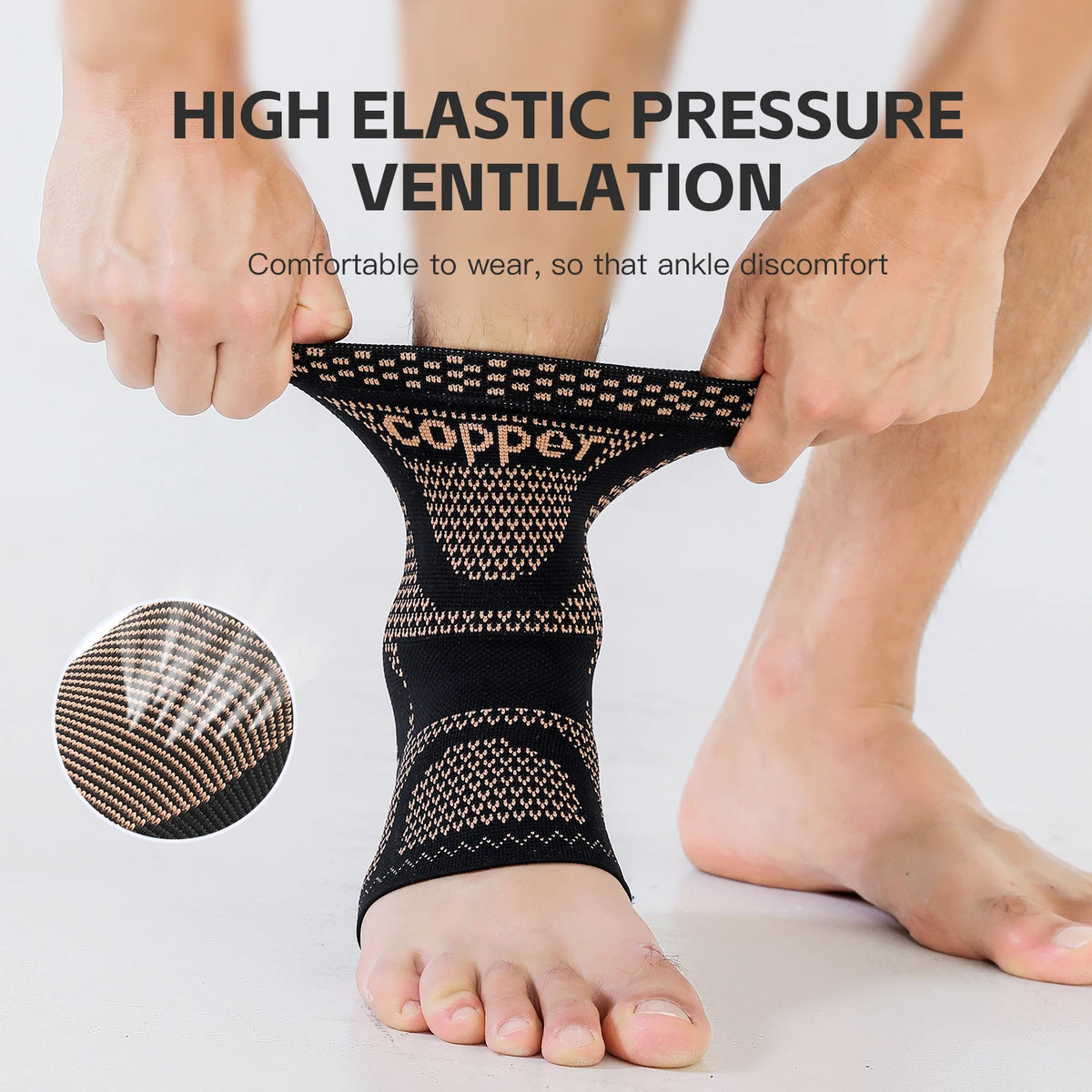 1Pcs Copper Ankle Brace,Infused Ankle Support Compression Sleeve for Men Women,for Foot Pain,Sprained Ankle,Recovery,sports