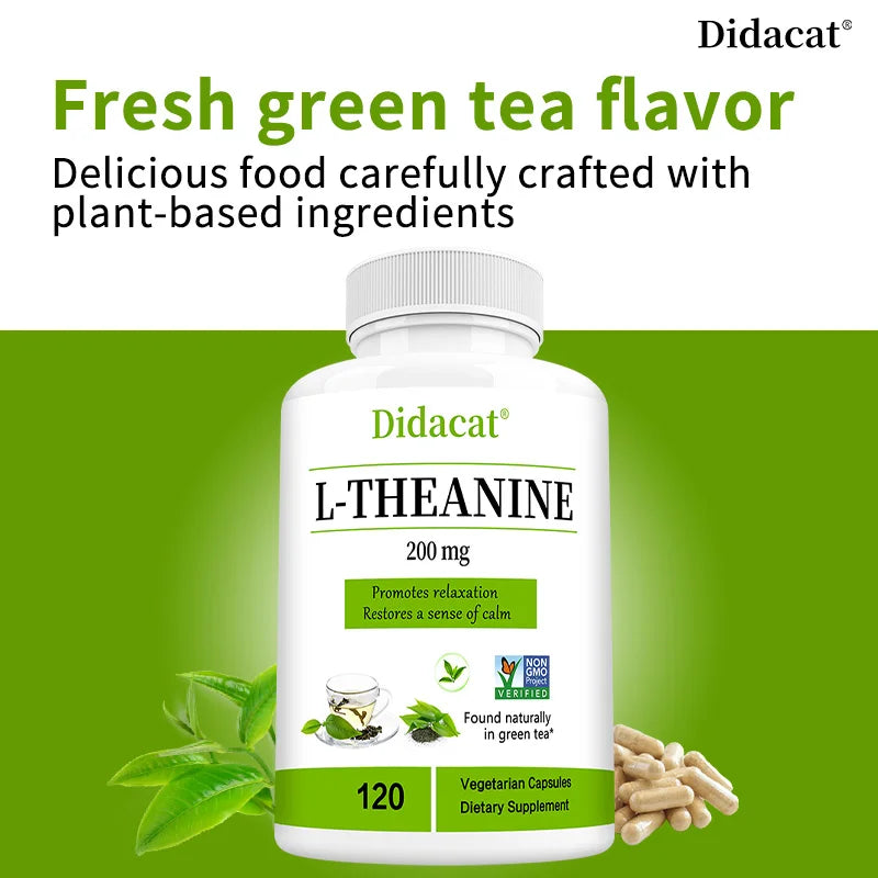 L-Theanine 200mg Vegetarian Capsules, Natural Amino Acid Supplement for Relaxation & Mood Balance, Support Mental Focus & Calm