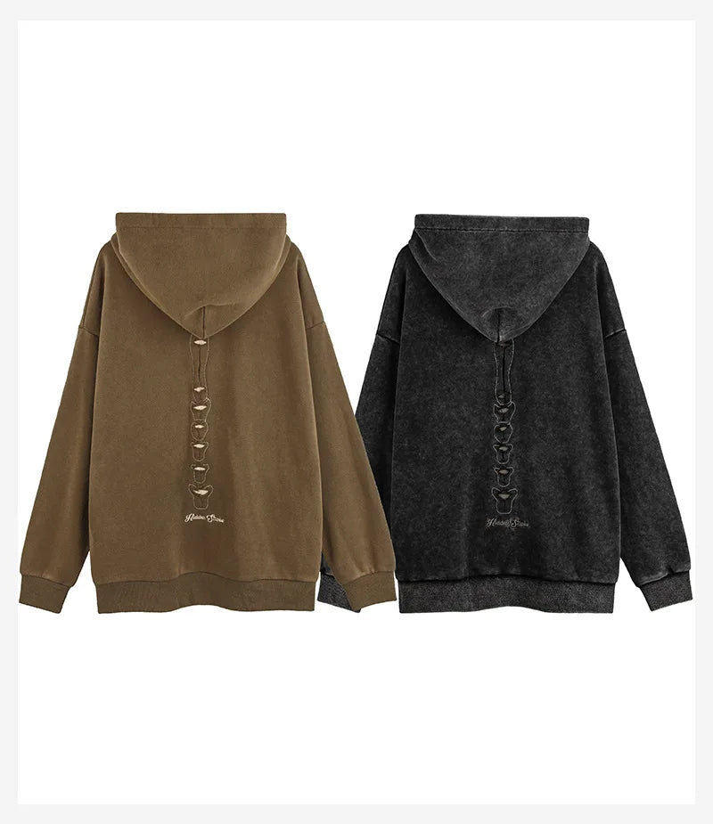 Autumn Winter Ripped Hole Skeleton Design Punk Hip Hop Hoodie Men Women High Street Vintage Oversize Hoodies