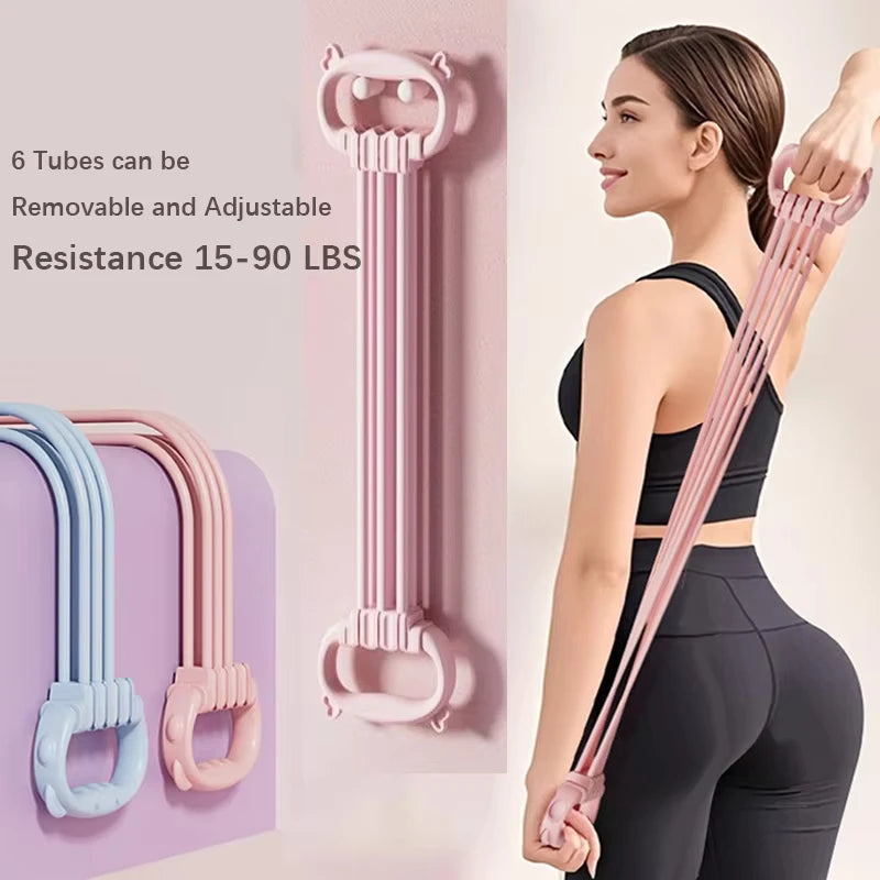 2PCS Multi-Functional 6 Tube Pedal Tensioner & Yoga Elastic Band Removable 6 Ropes Resistance Bands For Sports Exercises At Gym