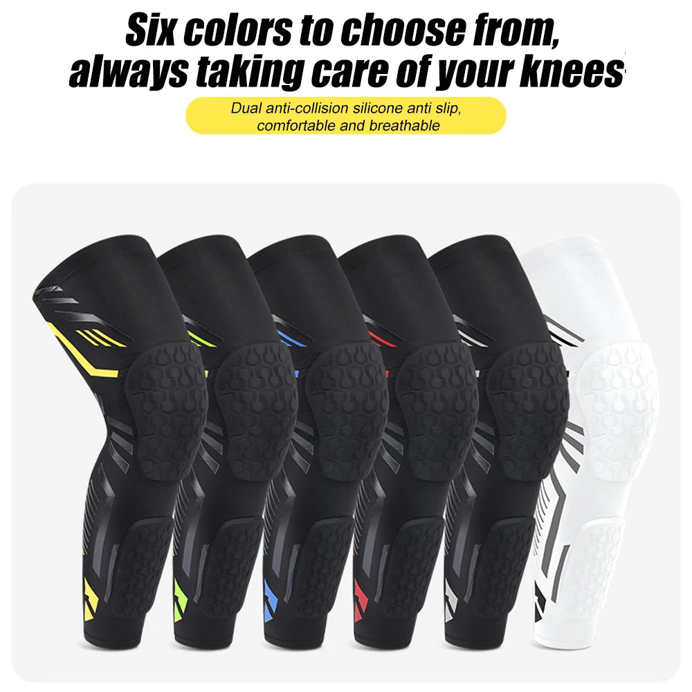Anti-collision Padded Knee Compression Brace Long Leg Sleeves for Sports Basketball, Football, Volleyball,Knee Pads Shin Support