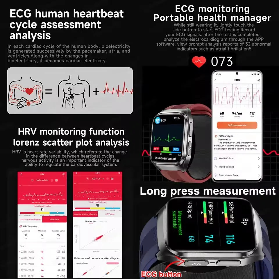 2026 New Upgrade AI Diagnostic Airbag Precise Blood Pressure Health SmartWatch Uric Acid ECG Blood Lipids Smartwatch Men Women