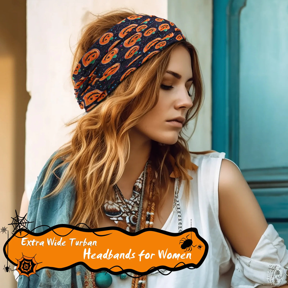 Halloween Party Headband Turban Headband Sport Hair Band Pumpkin Ghost Skull Print Hair Accessories Halloween Costume Party
