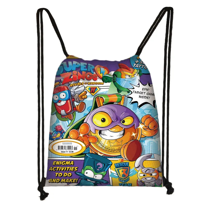Cartoon Super Zings Drawstring Bag Boys Girls Casual Backpack Youth Lightweight Super Zings Printing Bags Storage Bag Gift