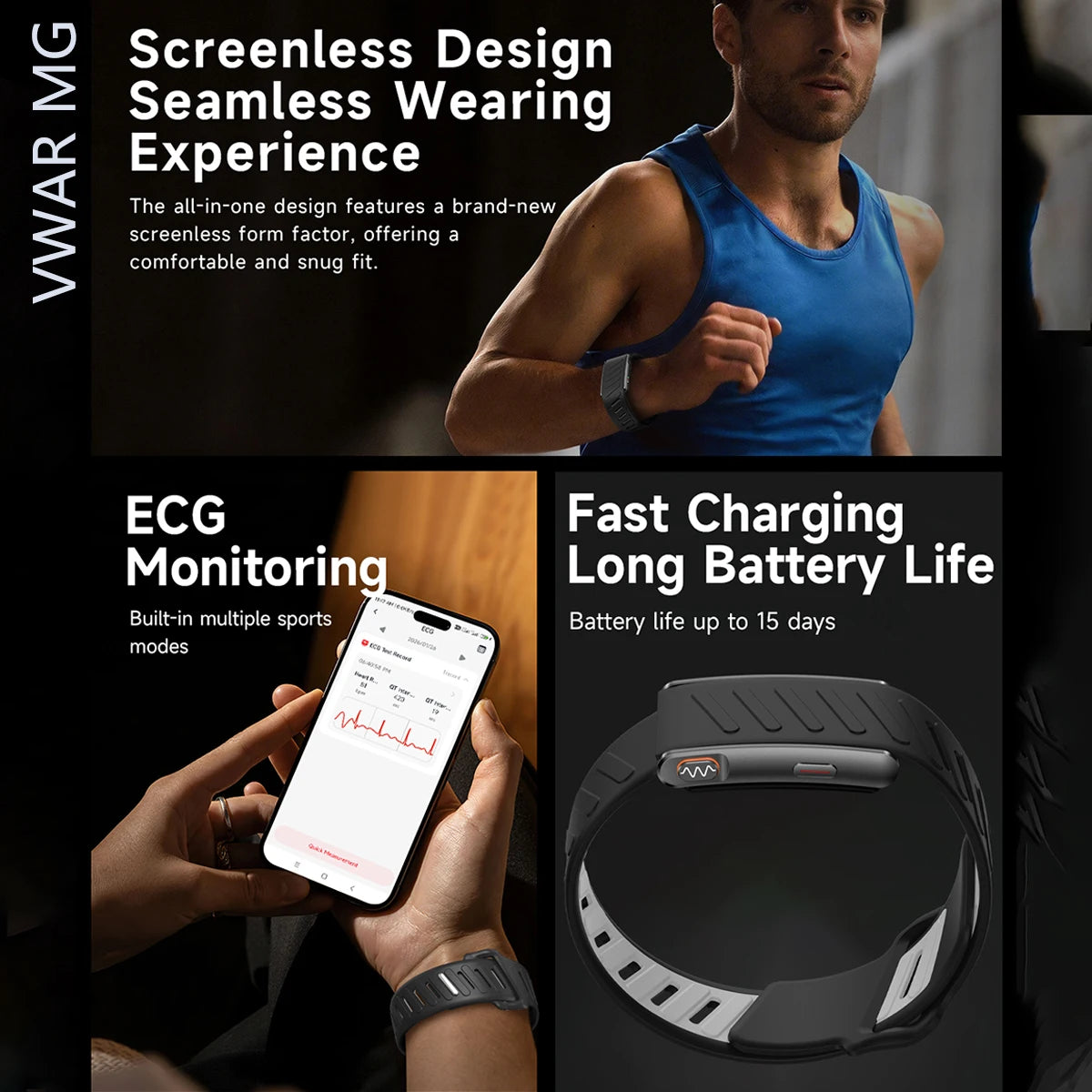 2026 New Nursing Grade Smart Bracelet VWAR MG SpO2 Blood Lipid Uric Acid ECG+PPG Waterproof NO Screen Band Sport Fitness Tracker