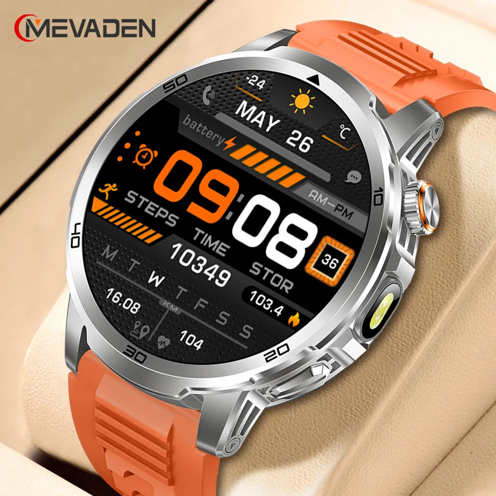 MEVADEN 1.85 inch Steel Smart Watch Men Bluetooth Call Smartwatch Sports Flashlight 1000mAh Health Monitor Watch for Male MD60