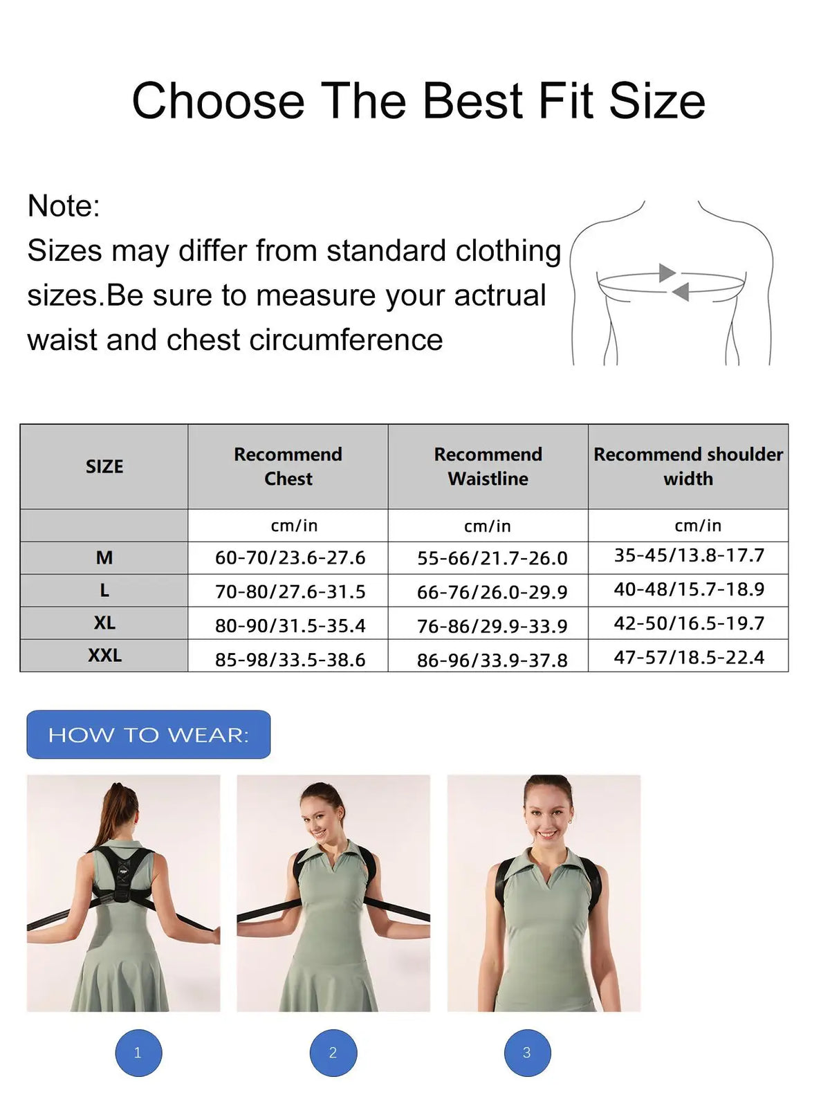 VBOSi Adjustable Upper Back Support Sporty Shoulder Belt Posture Corrector for Women Men