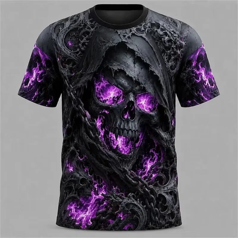Summer Halloween Atmosphere T-shirt Terror Cosplay T-shirt Round neck loose T-shirt Skull Pattern Printed Short Sleeve Tops