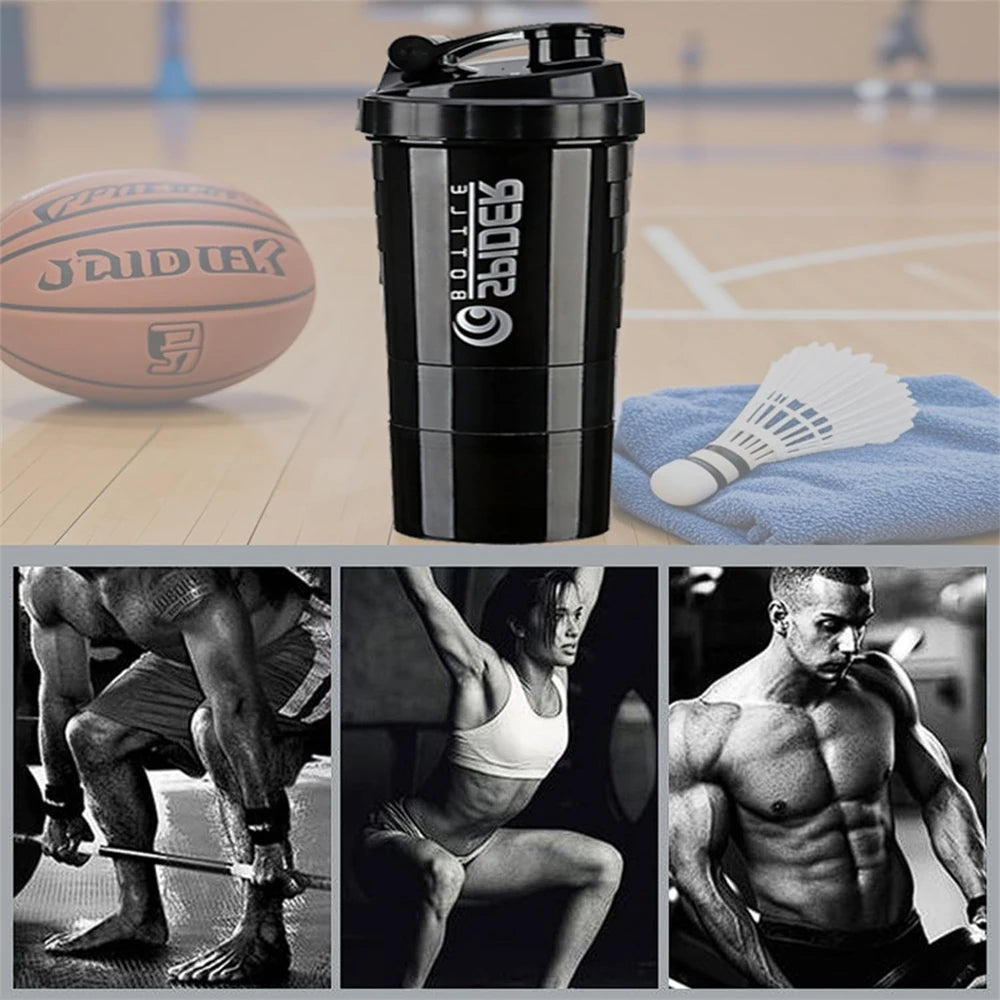 1pc Protein Shaker Bottle Portable 16oz Powder Shake Cup 3 Layers Shaker Protein Bottle Suitable For Sports Gym Fitness Outdoor
