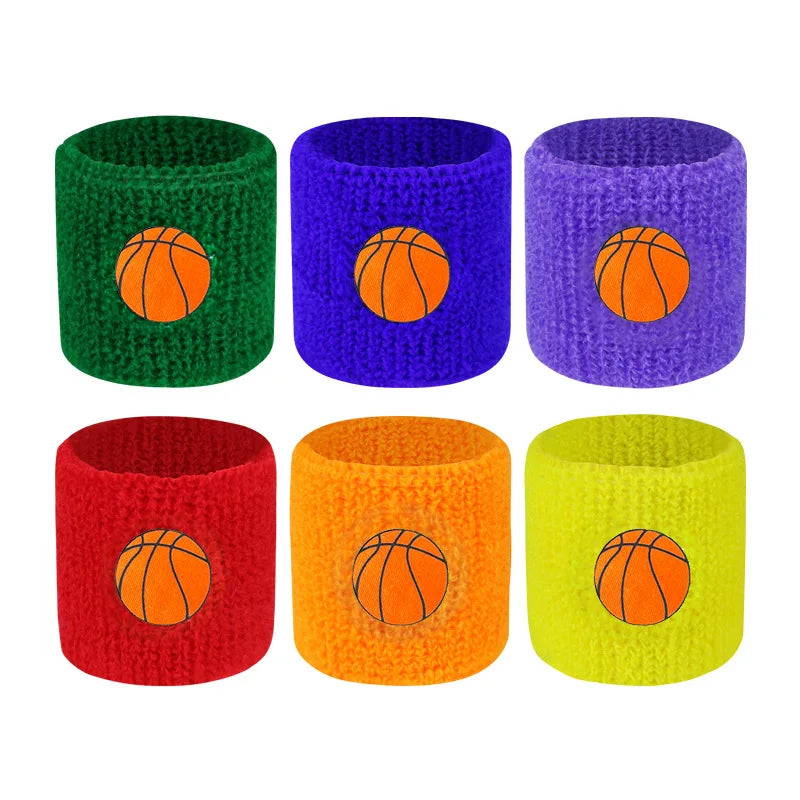6Pcs Kids Sports Wristbands Colorful Cotton Wristband Sweatband For Children Wrist Protector Football Basketball Tennis Boy Girl