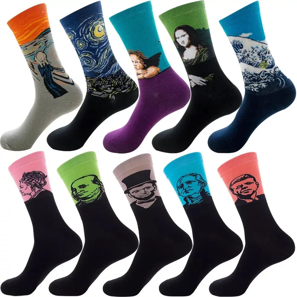 10 Pairs Lot Pack Men Women Couples Lover Socks New Arrival Rhombus Animal Christmas Cartoon Fruit Food Dot Cotton Happy Socks