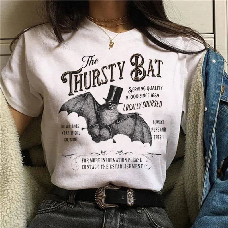 T-shirts Short Sleeve Harajuku Graphic Top Shirts Street Costume Women Cartoon Witch Magic Tshirt Halloween Print