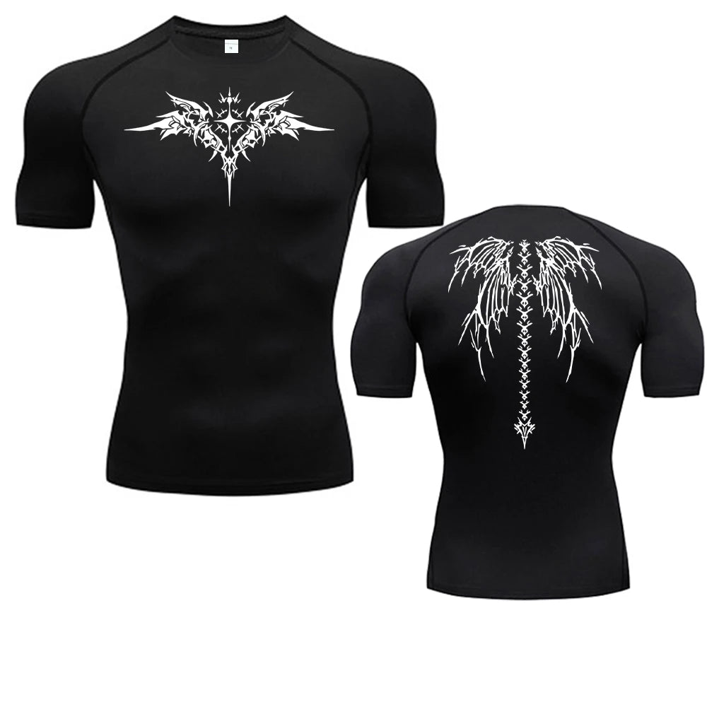 Anime Print Compression Shirt Mens Running T-Shirt Quick-Drying Fitness Sportswear Gym Sports Short Sleeve Breathable Tops