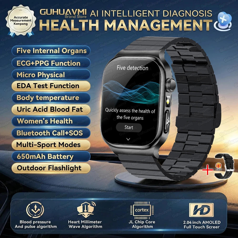 Upgraded Micro Physical Examination Smart Watches For Man Uric Acid Body Fat Five Organ Health Watches Bluetooth Call SmartWatch