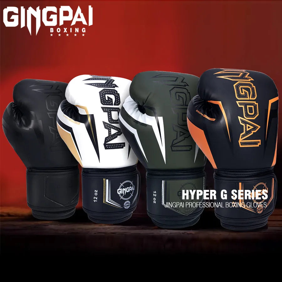 GINGPAI Men Women 8 10 12 14 oz Boxing Gloves Muay Thai Profession Kickboxing Adults Sandbag Guantes MMA Sanda Training De Boxeo