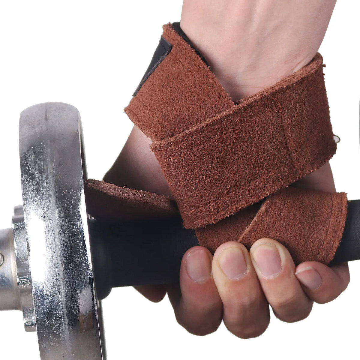 Leather Weightlifting Wrist Strap with Neoprene Cushioned Wrist Padded for Deadlifts Powerlifting Bodybuilding Strength Training