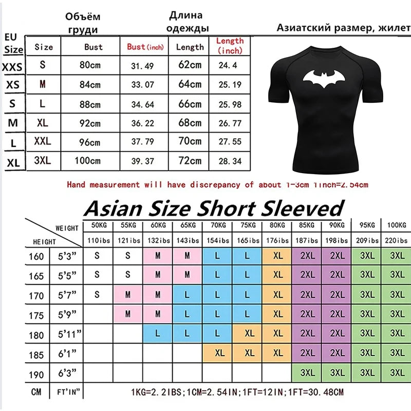 Bat Printed Men's Tight T-Shirt Running Compression T Shirt Gym Fitness Jogging Short Sleeve Male Casual Tops