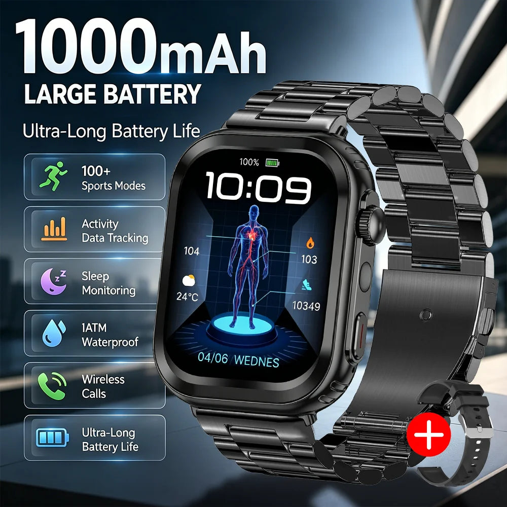 2026 New Military Grade 1000mAh Smart Watch Men 2.04