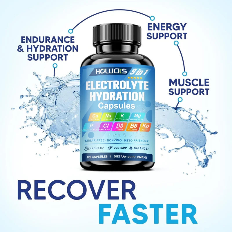 Electrolyte Hydration Capsules, Workout Recovery & Muscle Support, Energy Production, for Fluid Balance