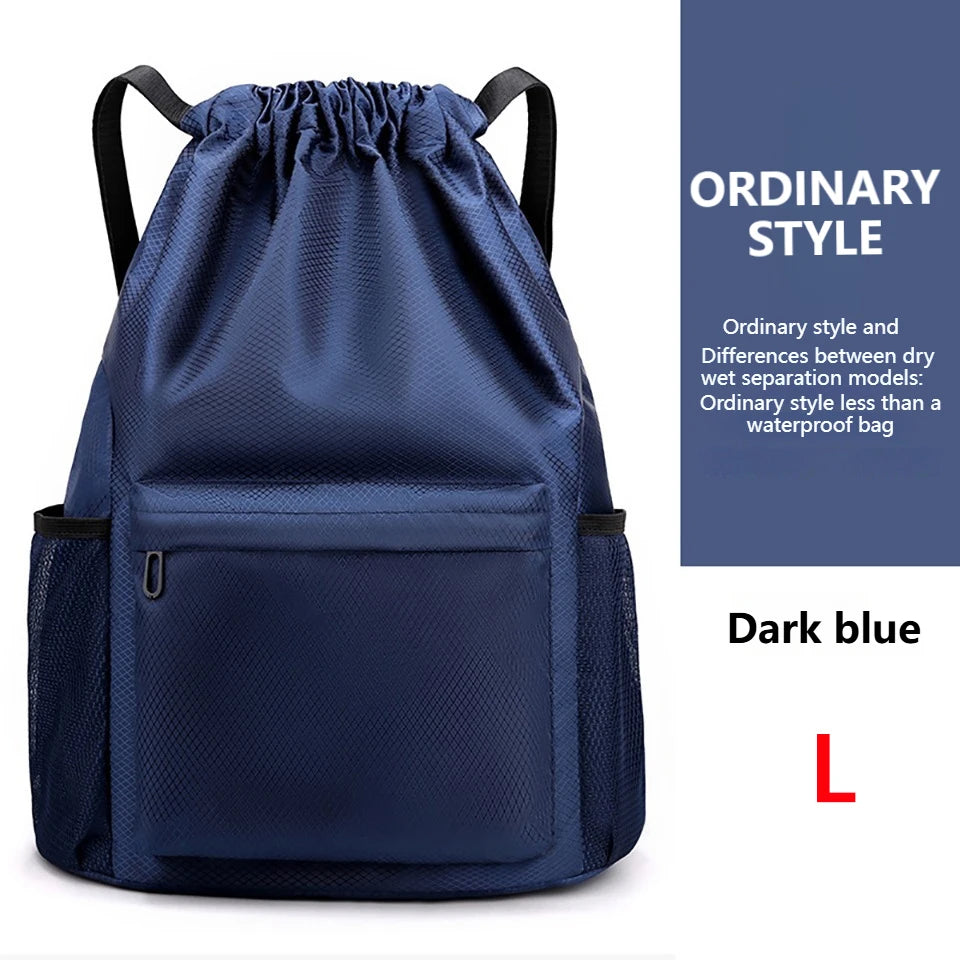 Loogdeel Portable Gym Football Drawstring Bag Quick Drying Large Capacity Oxford Cloth Backpack Solid Color Adjustable Straps