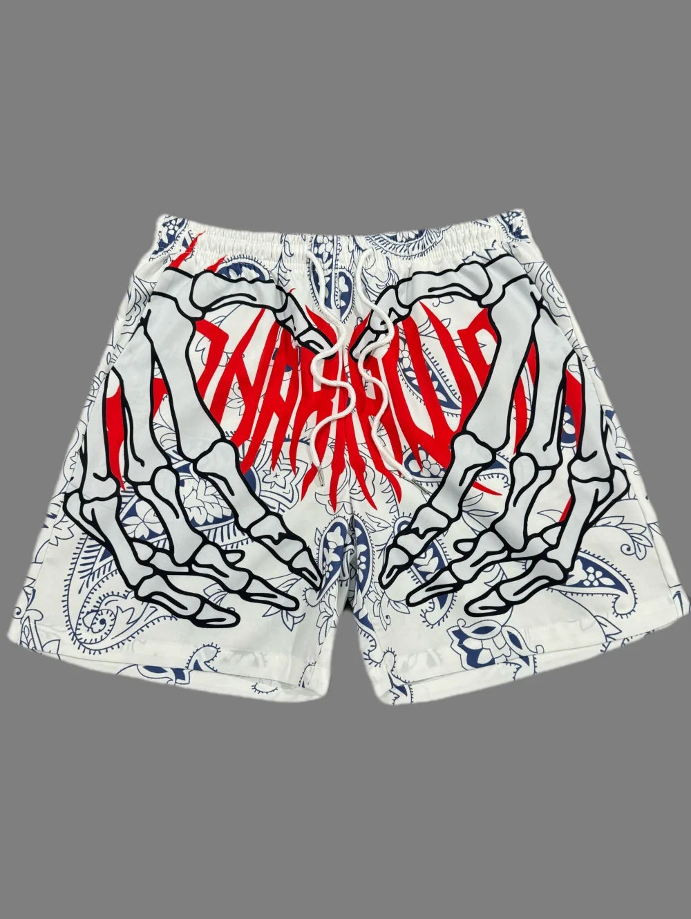 Fashion Men's 3D Skeleton Hand Printed Shorts Men Sports Breathable Oversize Beach Shorts Casual Swim Trunks Men Summer Clothing