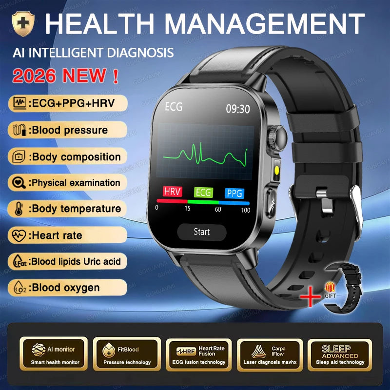 Nursing Grade New ECG+PPG Three High Diagnose Smart Watch Men Blood Lipid Blood Pressure Uric Acid Health Tracker HD Call Watche