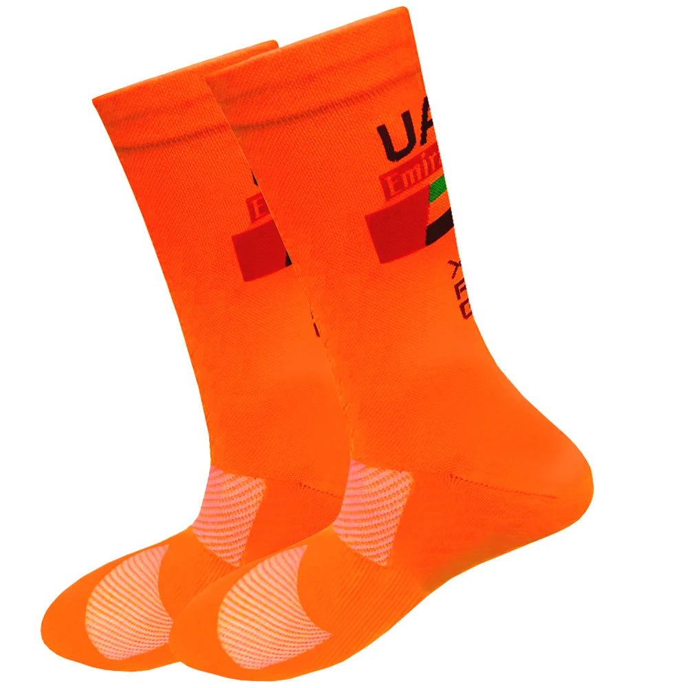 White TREKKING Cycling Socks Non Slip UAE Team Soccer Socks Cushioned Breathable Running Yoga Basketball Bike Sports Grip Socks