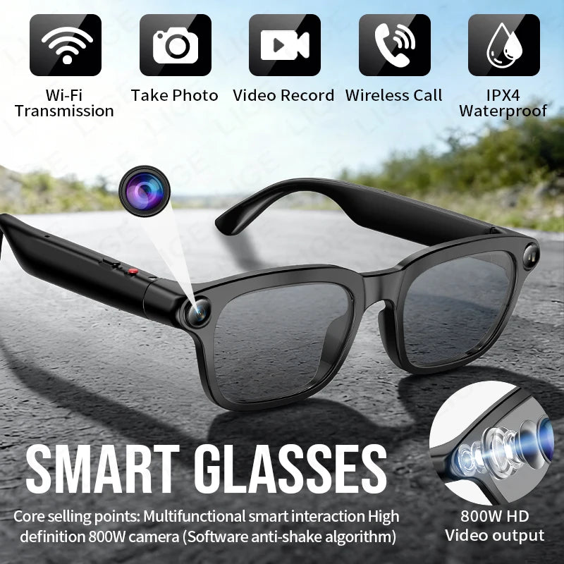 LIGE Smart Glasses HD Photo Video OpenAI Record Translation Touch Photochromic Lenses Bluetooth Call Music Multifunction Glasses