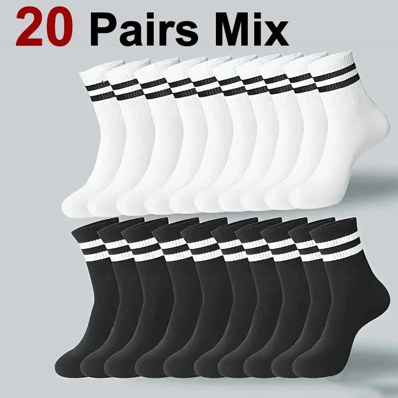 6/10/20 Pairs Neutral Striped Mid Tube Socks Sweat Absorbing Breathable Soft and Comfortable Couple Sports and Leisure Socks