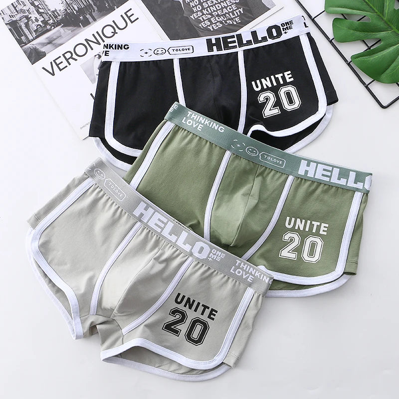 1/3pcs Men Underwear Sports Boxer Shorts Cotton Solid Color Sexy Panties Fashion Breathable Comfortable Underpants Man U Convex