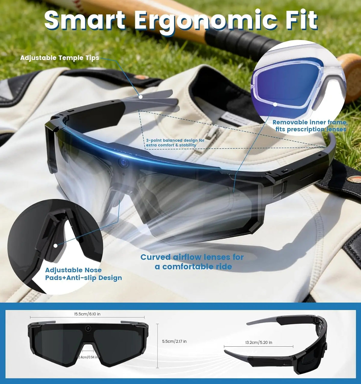New AI Smart Glasses With Camera 1200P Video Recording Anti-Shake Shooting Sunglasses Bicycle Riding Windproof Goggles Men Women