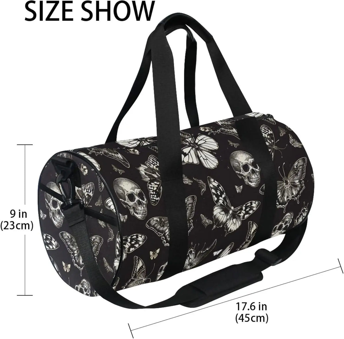 Sports Duffel Bags Gothic Skull Butterfly Athletic Gym Bag Overnight Workout Travel Tote Luggage for Men Women Yoga