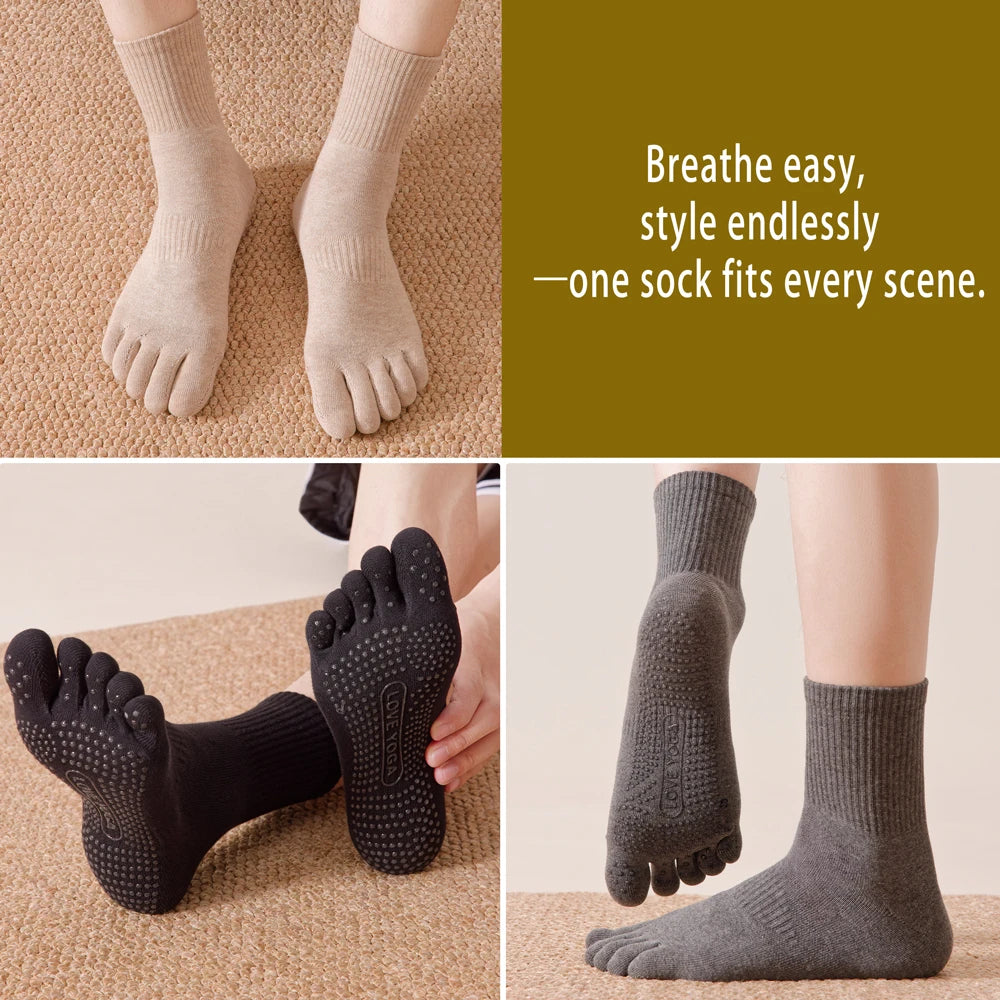 1/3 Pairs Men's 5-Toe Yoga Socks in Cotton Non-Slip Silicone Grip Sweat-Absorbent Pilates Socks for Gym Fitness Indoor Training