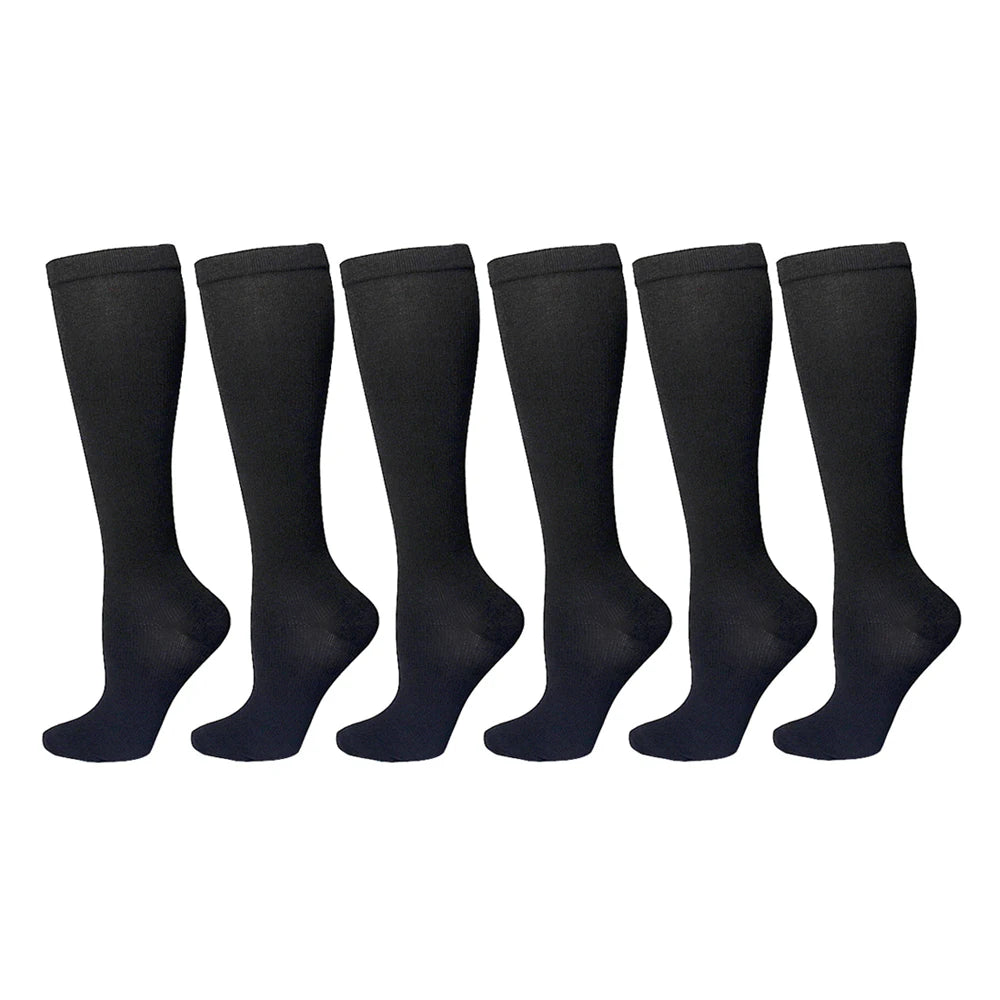 6Pairs Copper Ion Sports Compression Socks for Men Women Solid Color Compression Pressure Socks for Cycling Football Basketball