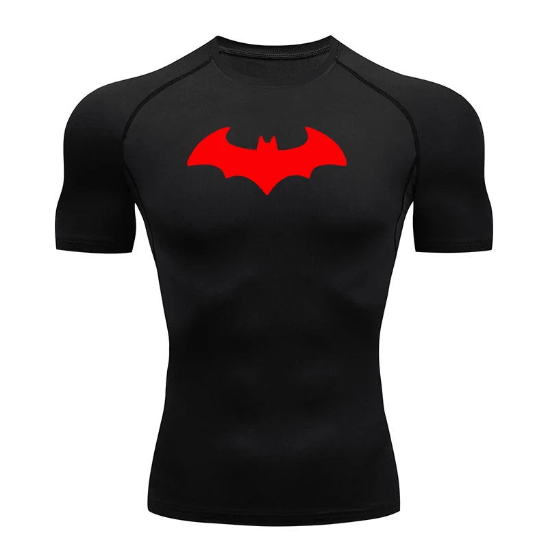 Bat Printed Men's Tight T-Shirt Running Compression T Shirt Gym Fitness Jogging Short Sleeve Male Casual Tops