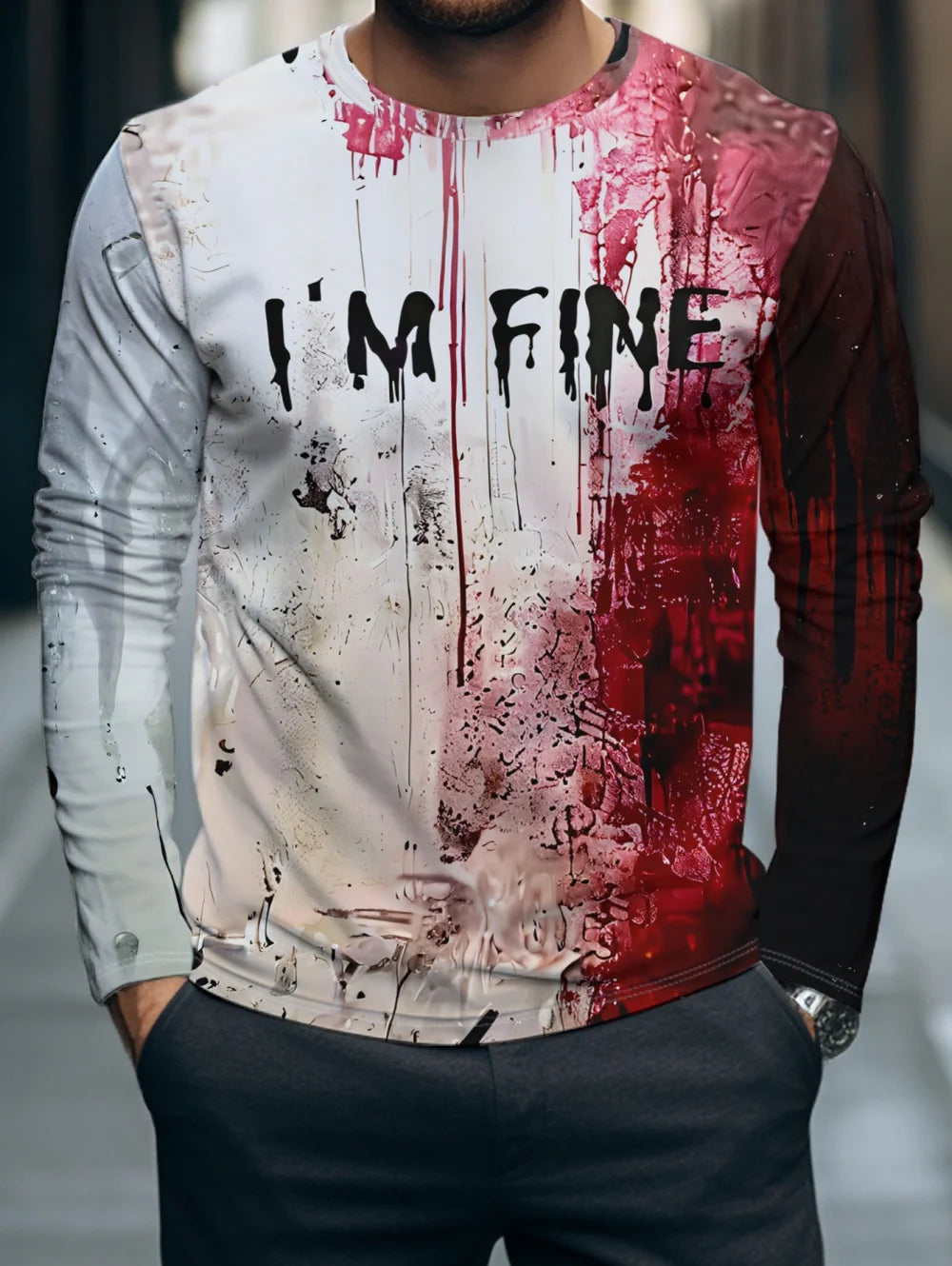Problem Solved Bloody 3D Printed Men's T-Shirts Fashion for Men Horror Halloween Long Sleeve Tops O-Neck T-Shirt Mens Clothing