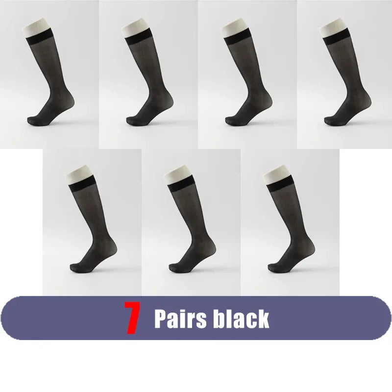 7 Pairs Man Short Silk Socks Thin Nylon Sweat-Absorbing Breathable Business Striped Soft Elastic Party Dress Casual Socks Summer