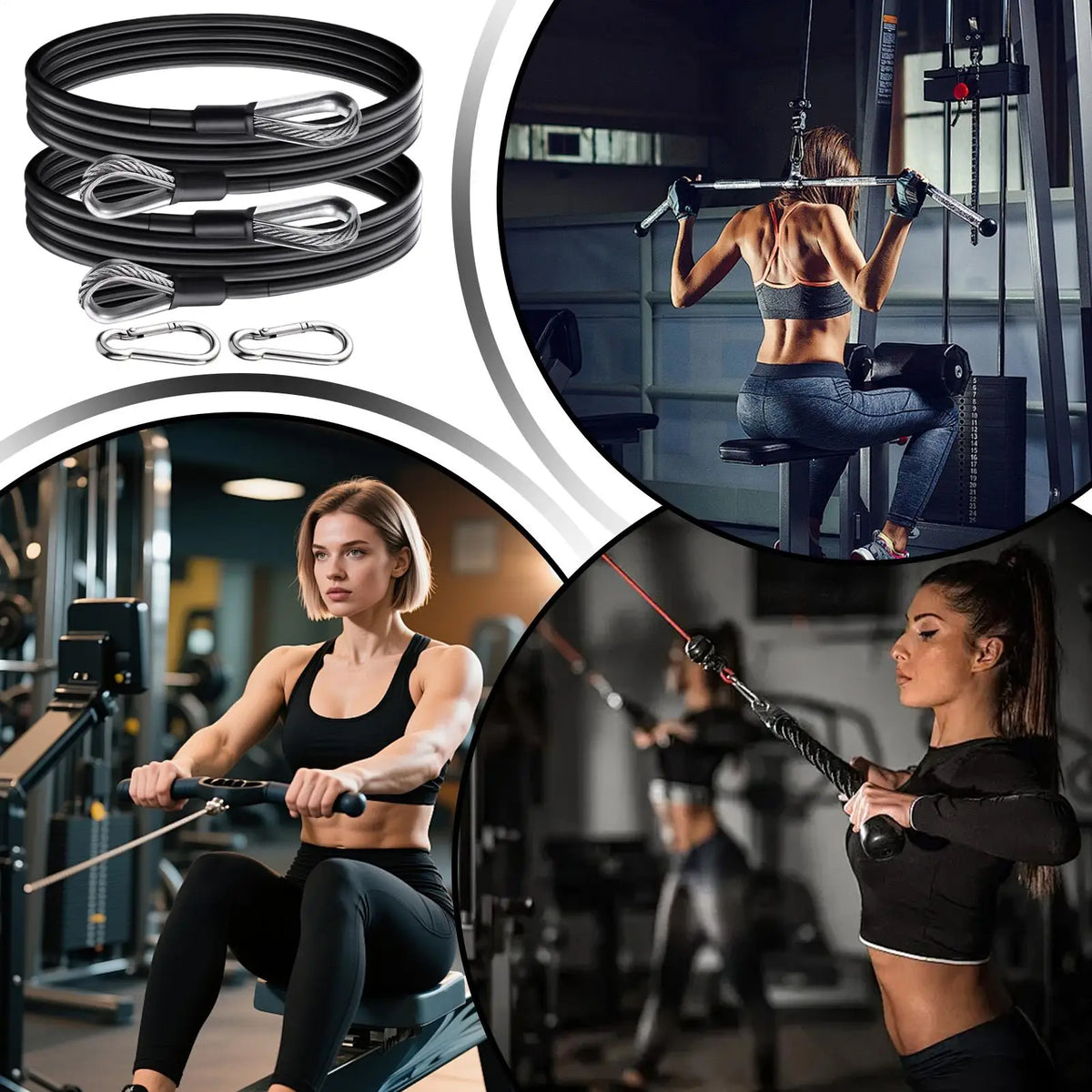 Fitness Cable Extensions 2 Piece Heavy Duty Exercise Bands for Home Gym Strength Training Pull Down Tricep Curl Resistance