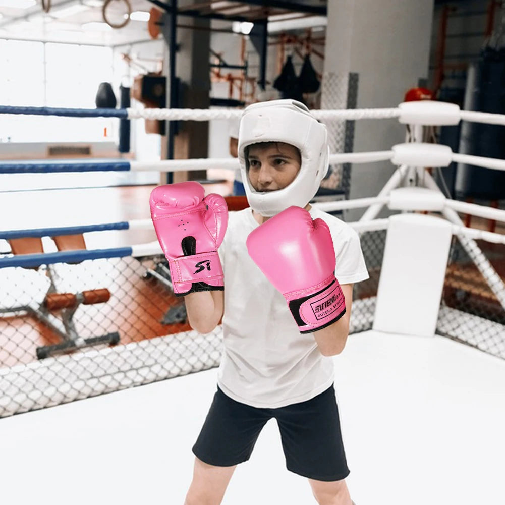 2Pcs Kids Boxing Gloves PU Leather Training Gloves Breathable Muay Thai Mitts Taekwondo Mitts for Punching Bag