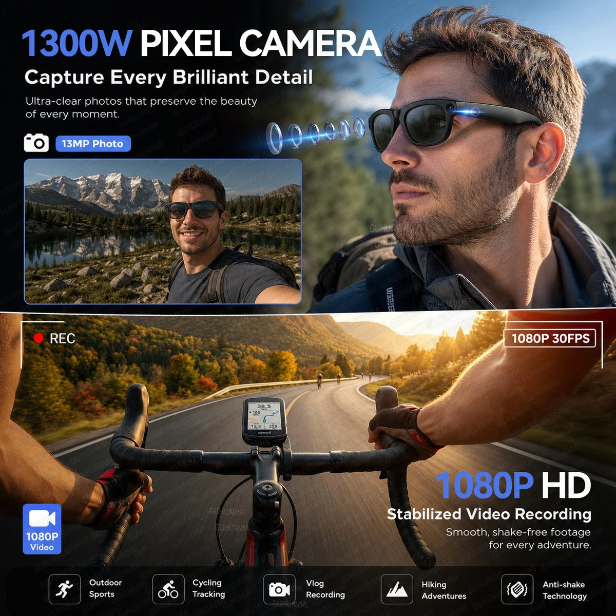 2026 AI Smart Glasses 13MP POV Camera Real-Time Translation, Live Streaming, Voice Assistant, Open-Ear Audio for Business Travel