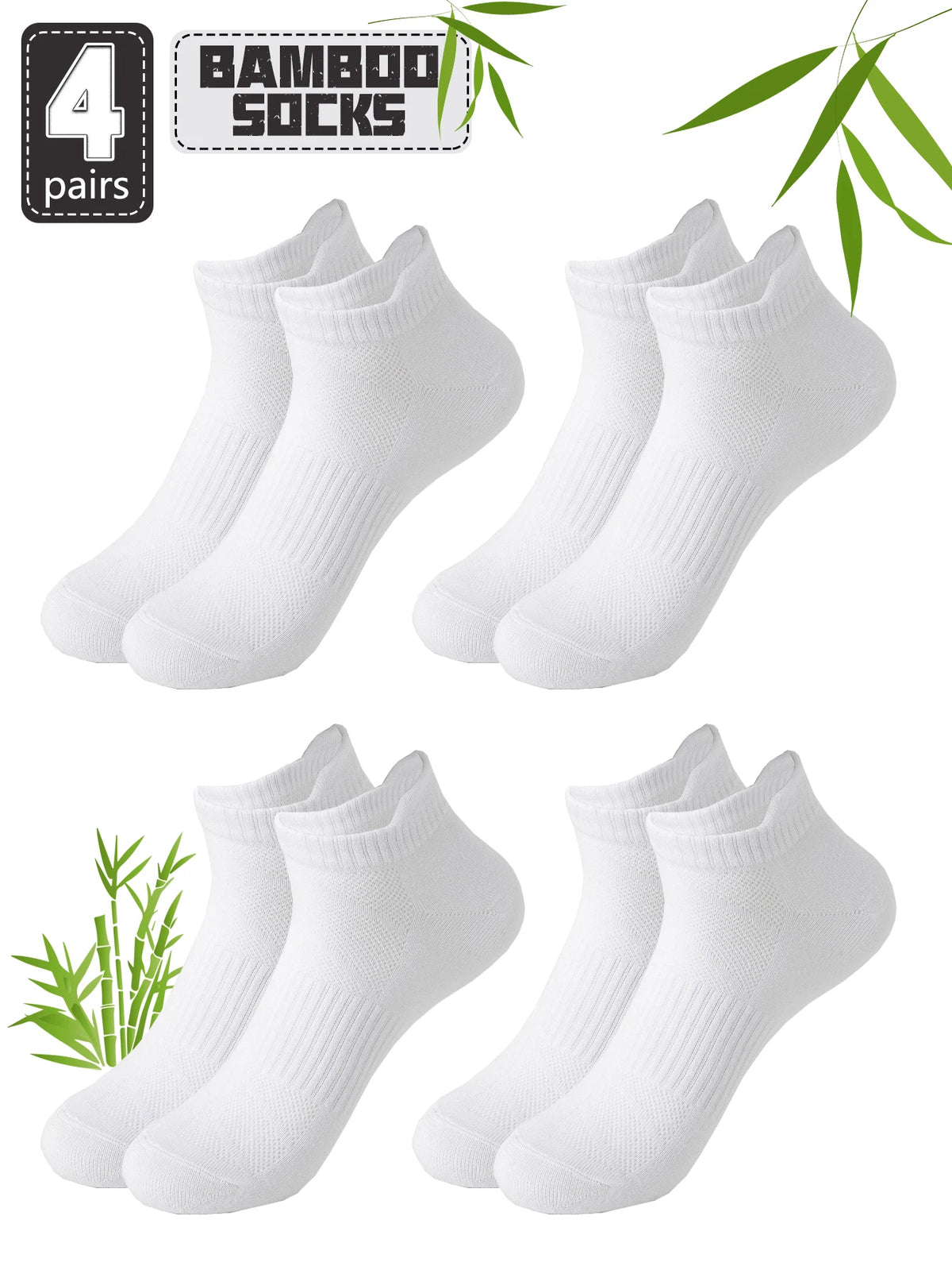 4 Pairs Women's Bamboo Fiber Short Socks Breathable Mesh Thin Summer Spring Pure Color Simple Design Casual Short Tube Socks