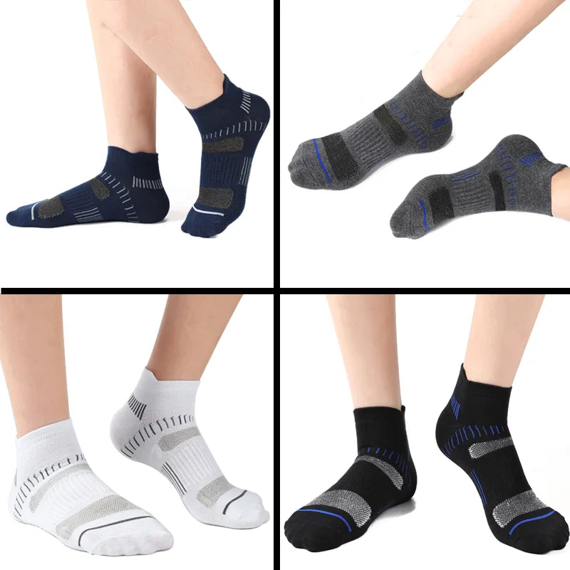 10 Pairs Men's Cotton Short Sports Socks Elastic Mesh Breathable Fabric Sweat Absorbing Socks for Running Basketball & Cycling