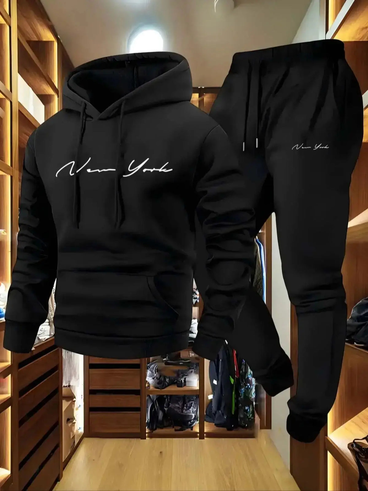 New York Themed Men's Soft Hooded Sweatshirt and Sweatpants Set Comfortable Athletic Wear for All Seasons tracksuit clothes